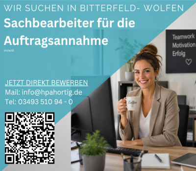 Sachbearbeiter (m/w/d) für die Auftragsannahme in Bitterfeld- Wolfen gesucht