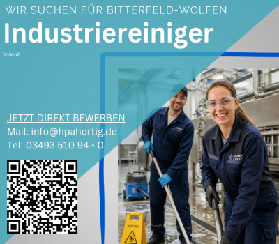 Industriereiniger (m/w/d) in Tagschicht für Bitterfeld- Wolfen gesucht 