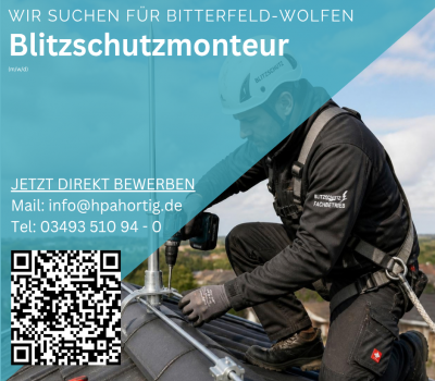Blitzschutzmonteur (m/w/d) für Bitterfeld-Wolfen gesucht