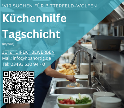 Küchenhilfe (m/w/d) für Bitterfeld- Wolfen in Tagschicht gesucht 