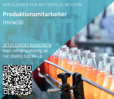 Produktionsmitarbeiter (m/w/d) für Bitterfeld- Wolfen gesucht 
