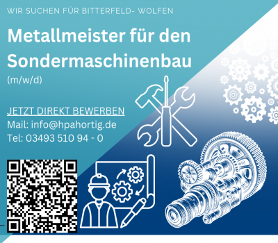 Metallmeister (m/w/d) für den Sondermaschinenbau in Bitterfeld- Wolfen gesucht- gelegentlich Montage-  
