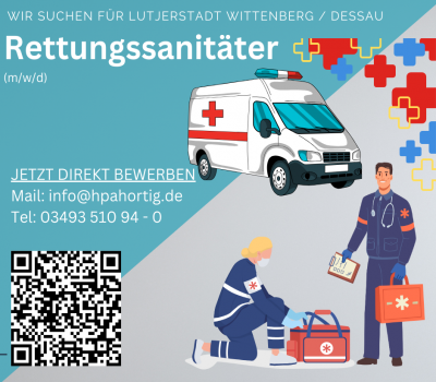 Rettungssanitäter (m/w/d) für Lutherstadt Wittenberg und Dessau gesucht. 