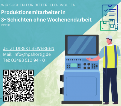 Produktionsmitarbeiter (m/w/d) für Bitterfeld- Wolfen gesucht- 3- Schichten - keine Wochenendarbeit 