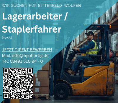Lagerarbeiter / Gabelstaplerfahrer (m/w/d) für Bitterfeld in Tagschicht gesucht - ab 17,00 €