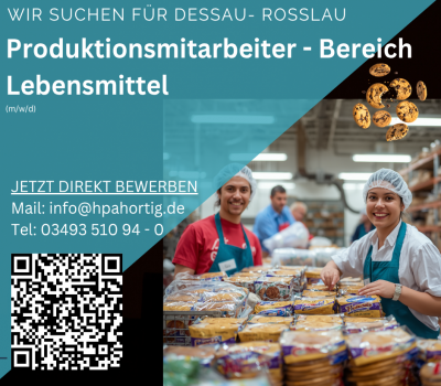Produktionsmitarbeiter (m/w/d) für den Lebensmittelbereich in Dessau-Roßlau gesucht