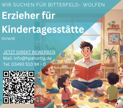 Erzieher (m/w/d) für Bitterfeld- Wolfen gesucht- Vollzeit / Teilzeit-