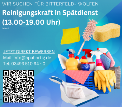 Reinigungskraft (m/w/d) für Bitterfeld- Wolfen gesucht im Dauerspätdienst 
