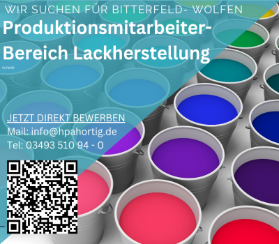 Produktionsmitarbeiter (m/w/d) für die Lackherstellung in Bitterfeld- Wolfen gesucht