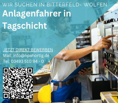 Anlagenfahrer (m/w/d) für Bitterfeld- Wolfen in Tagschicht gesucht 