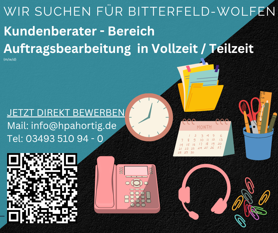 Kundenberater (m/w/d) für den Bereich Auftragsbearbeitung in Bitterfeld Wolfen gesucht- Vollzeit / Teilzeit- 