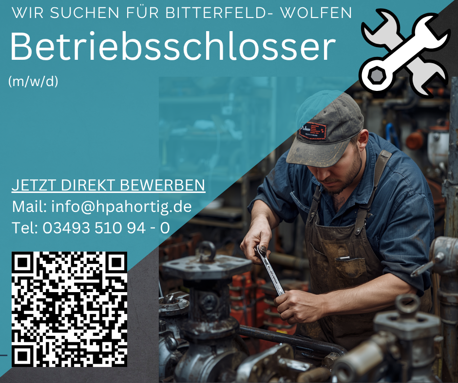Betriebsschlosser (m/w/d) für Bitterfeld- Wolfen  gesucht 