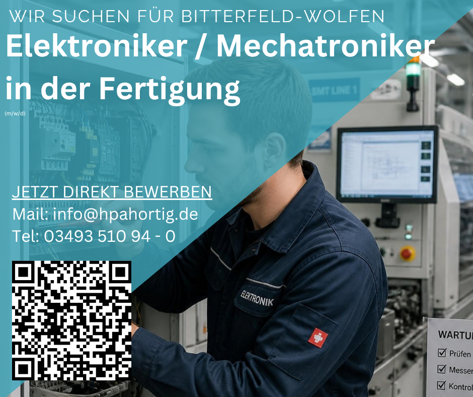 Elektroniker / Mechatroniker (m/w/d) in der Fertigung für Bitterfeld-Wolfen gesucht