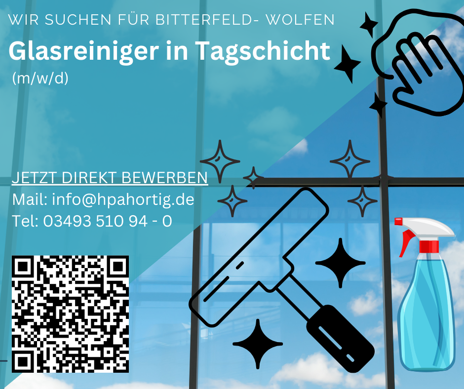 Glasreiniger (m/w/d) für Bitterfeld- Wolfen gesucht in Tagschicht