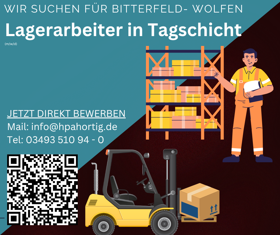 Lagerarbeiter (m/w/d) für Bitterfeld- Wolfen gesucht in Tagschicht 
