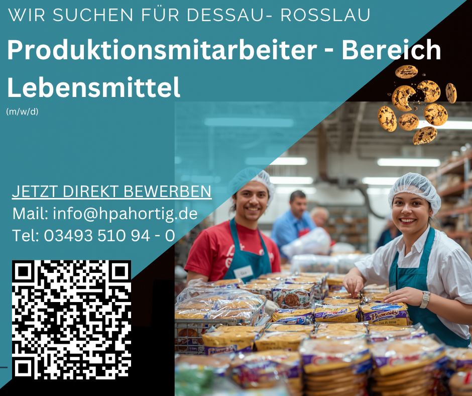 Produktionsmitarbeiter (m/w/d) für den Lebensmittelbereich in Dessau-Roßlau gesucht