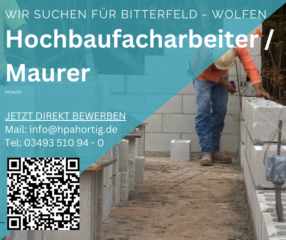 Maurer / Hochbaufacharbeiter (m/w/d) Bitterfeld-Wolfen gesucht - ab 18 € (keine Montage)