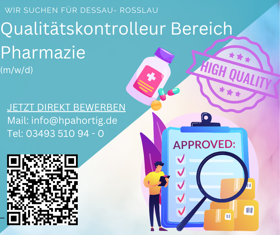 Qualitätskontrolleur (m/w/d) im Bereich Pharmazie für Dessau- Roßlau gesucht 