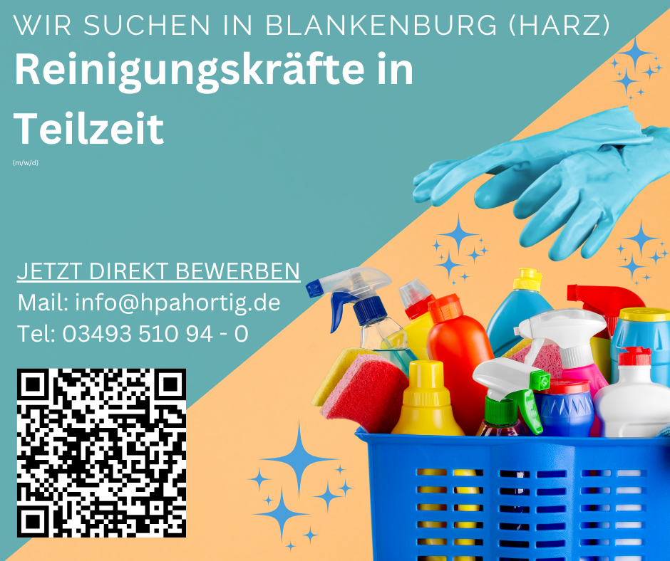 Reinigungskraft (m/w/d) in Teilzeit für Blankenburg (Harz) gesucht 