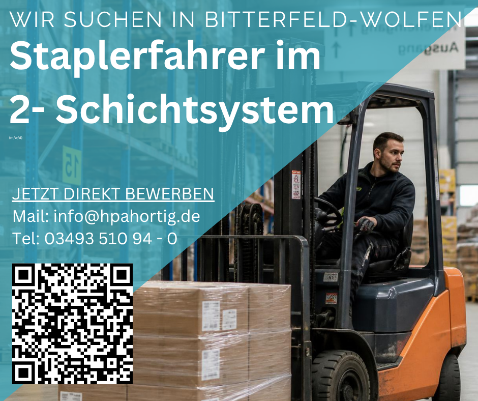 Gabelstaplerfahrer (m/w/d) im 2-Schichtsystem in Bitterfeld- Wolfen gesucht 