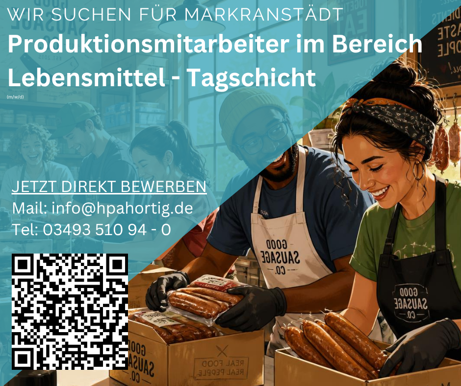 Produktionsmitarbeiter für Lebensmittelproduktion (m/w/d) für Markranstädt gesucht 