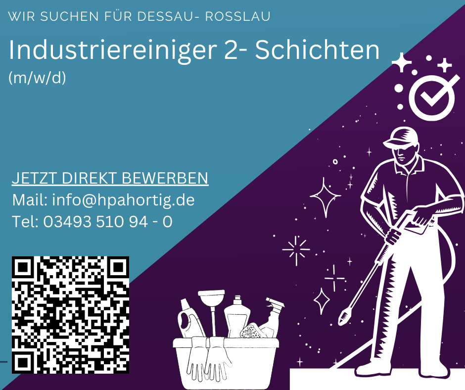 Industriereiniger (m/w/d) für Dessau - Roßlau gesucht- 2 Schichten 