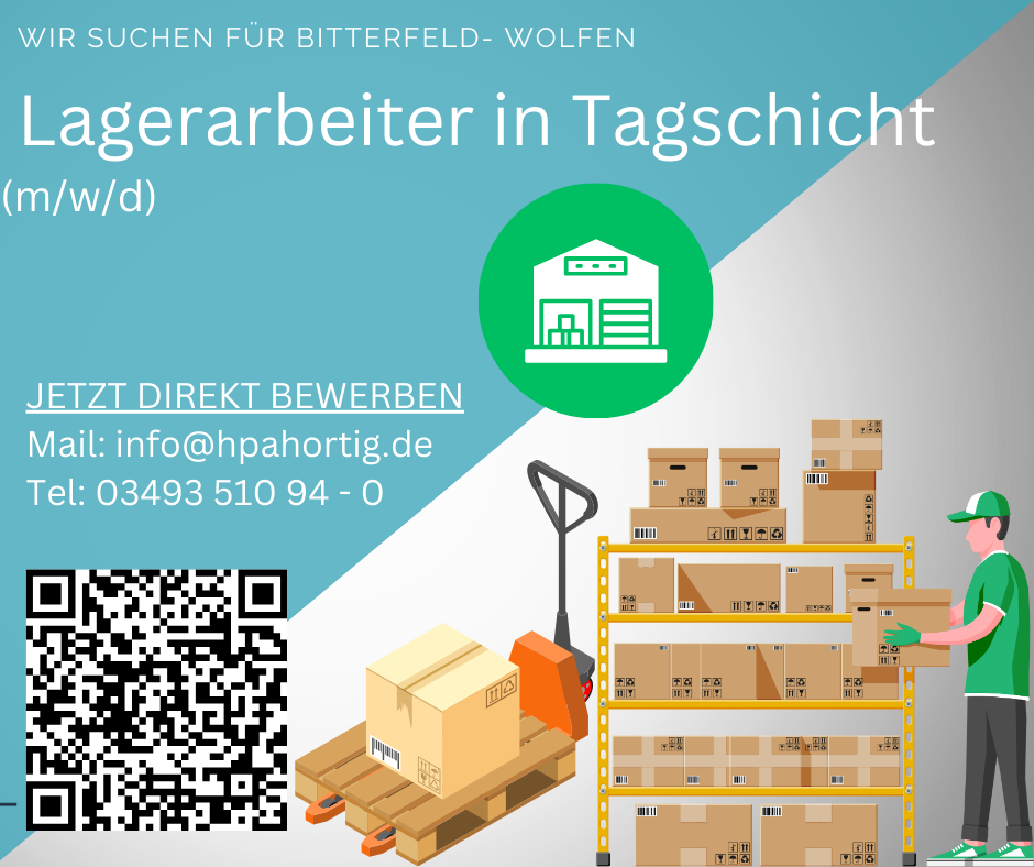 Lagerarbeiter (m/w/d) für in Bitterfeld- Wolfen in Tagschicht gesucht